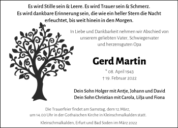 Traueranzeige von Gerd Martin von Südthüringer Presse