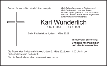 Traueranzeige von Karl Wunderlich von Frankenpost