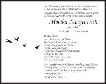 Traueranzeige von Monika Morgenweck von Südthüringer Presse