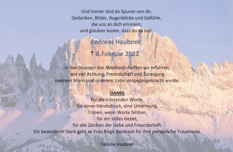  Traueranzeige für Andreas Haubner vom 05.03.2022 aus Neue Presse Coburg