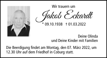 Traueranzeige von Jakob Eckardt von Neue Presse Coburg