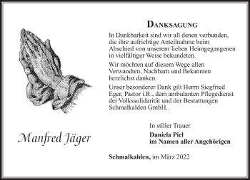 Traueranzeige von Manfred Jäger von Südthüringer Presse