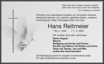 Traueranzeige von Hans Reitmeier von Frankenpost