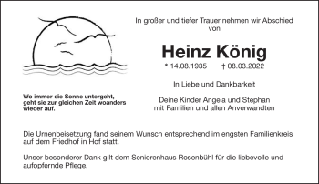 Traueranzeige von Heinz König von Frankenpost