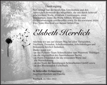Traueranzeige von Elsbeth Herrlich von Südthüringer Presse