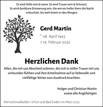 Traueranzeige von Gerd Martin von Südthüringer Presse
