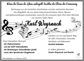 Traueranzeige von Kurt Weyrauch von Südthüringer Presse