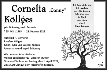 Traueranzeige von Cornelia Köllges von Südthüringer Presse