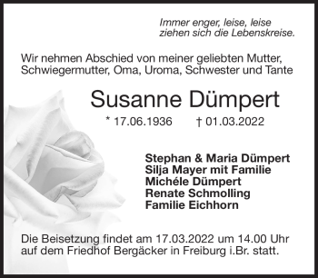 Traueranzeige von Susanne Dümpert von Neue Presse Coburg