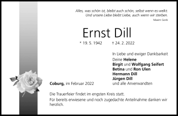 Traueranzeige von Ernst Dill von Neue Presse Coburg