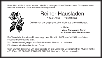Traueranzeige von Reiner Hausladen von Frankenpost