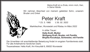 Traueranzeige von Peter Kraft von Frankenpost