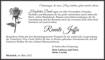 Traueranzeige von Renate Juffa von Südthüringer Presse