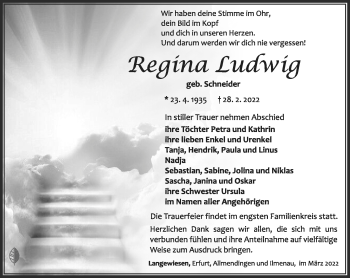 Traueranzeige von Regina Ludwig von Südthüringer Presse