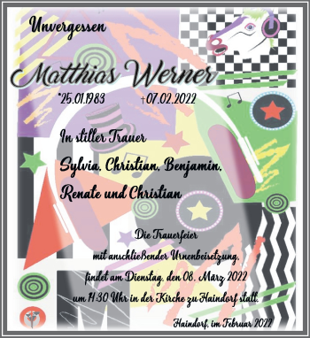 Traueranzeige von Matthias Werner von Südthüringer Presse