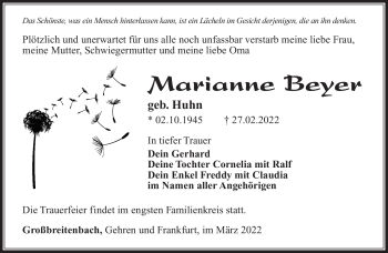 Traueranzeige von Marianne Beyer von Südthüringer Presse