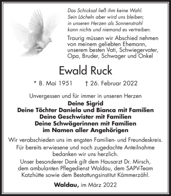 Traueranzeige von Ewald Rück von Südthüringer Presse