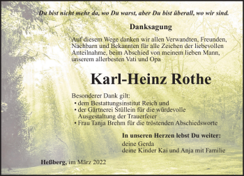 Traueranzeige von Karl-Heinz Rothe von Südthüringer Presse