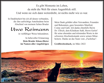 Traueranzeige von Uwe Reimann von Südthüringer Presse