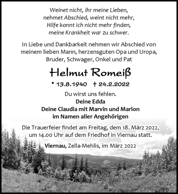 Traueranzeige von Helmut Romeiß von Südthüringer Presse