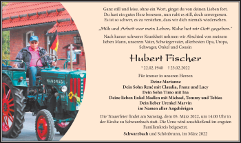 Traueranzeige von Hubert Rischer von Südthüringer Presse