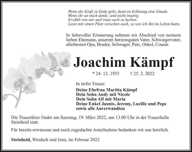  Traueranzeige für Joachim Kämpf vom 05.03.2022 aus Südthüringer Presse