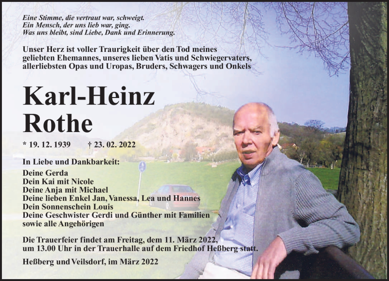  Traueranzeige für Karl-Heinz Rothe vom 05.03.2022 aus Südthüringer Presse