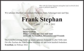 Traueranzeige von Frank Stephan von Südthüringer Presse