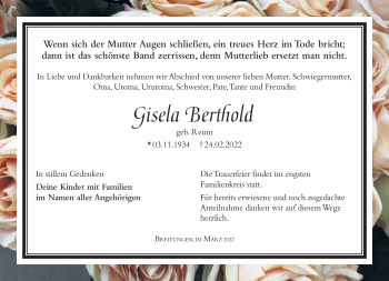Traueranzeige von Gisela Berthold von Südthüringer Presse