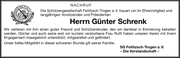 Traueranzeige von Günter Schrenk von Frankenpost