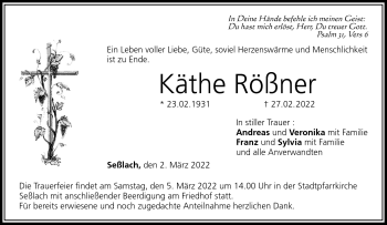 Traueranzeige von Käthe Rößner von Neue Presse Coburg
