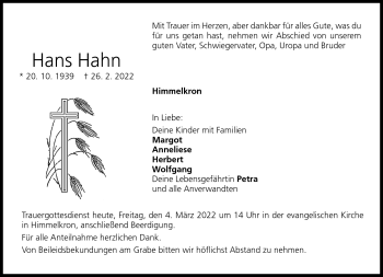 Traueranzeige von Hans Hahn von Frankenpost