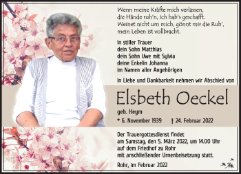 Traueranzeige von Elsbeth Oeckel von Südthüringer Presse