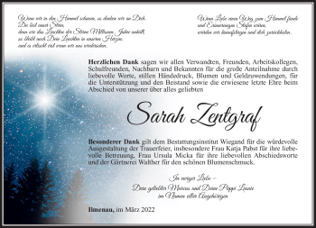 Traueranzeige von Sarah Zentgraf von Südthüringer Presse