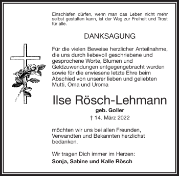 Traueranzeige von Ilse Rösch-Lehmann von Frankenpost