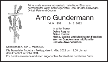Traueranzeige von Arno Guntermann von Neue Presse Coburg