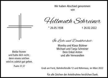 Traueranzeige von Hellmuth Schreiner von Neue Presse Coburg