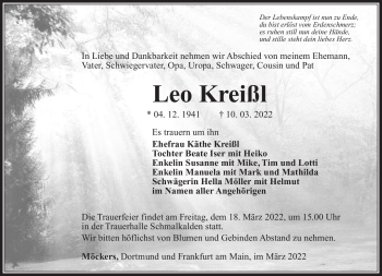 Traueranzeige von Leo Kreißl von Südthüringer Presse
