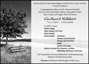 Traueranzeige von Gerhard Kühhirt von Südthüringer Presse