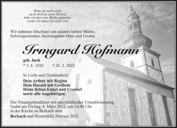Traueranzeige von Irmgard Hofmann von Südthüringer Presse