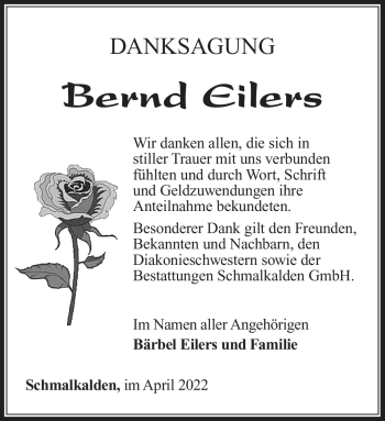 Traueranzeige von Bernd Eilers von Südthüringer Presse