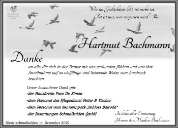 Traueranzeige von Hartmut Bachmann von Südthüringer Presse