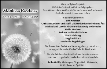 Traueranzeige von Matthias Kirchner von Südthüringer Presse