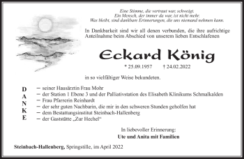 Traueranzeige von Eckardt König von Südthüringer Presse