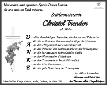 Traueranzeige von Christel Trender von Südthüringer Presse