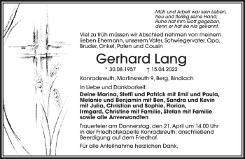 Traueranzeige von Gerhard Lang von Frankenpost