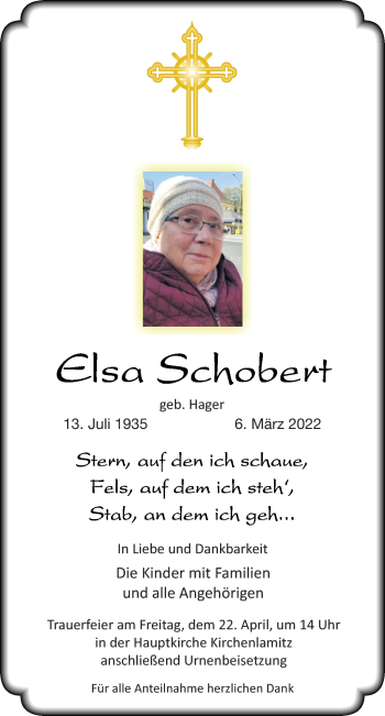 Traueranzeige von Elsa Schobert von Frankenpost
