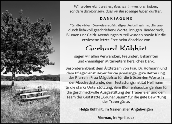 Traueranzeige von Gerhard Kühhirt von Südthüringer Presse