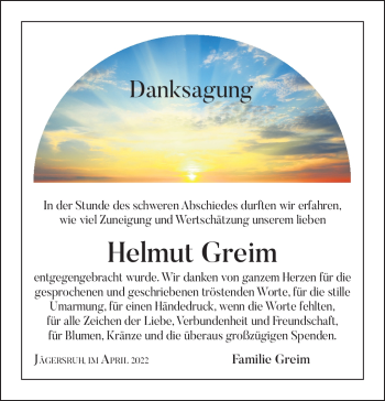 Traueranzeige von Helmut Greim von Frankenpost