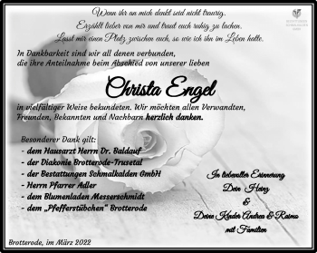 Traueranzeige von Christa Engel von Südthüringer Presse